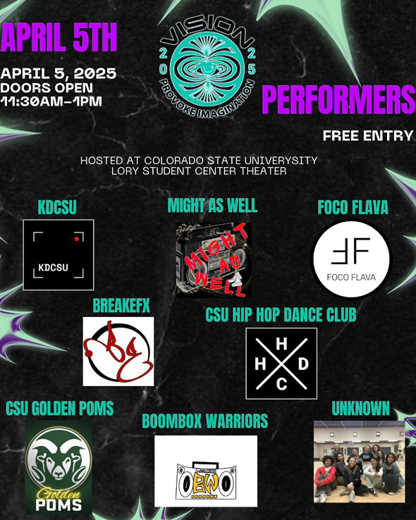 Flyer highlighting the judges, MC, and DJ for Vision 2025. Judges include Julio Amida, Anna Gunderson, and Kevin O'Keefe. MC is MC Dent, and DJ is DJ Mahalah